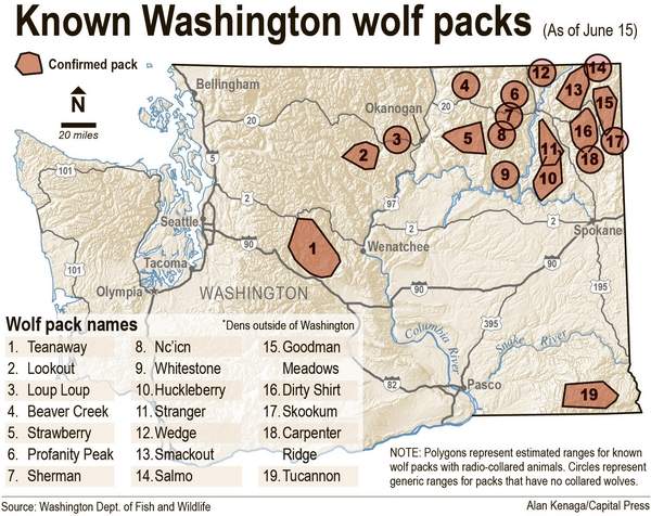Washington State Wolf pack map